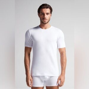 IUMAN Intimissimi Men’s Short-Sleeve Modal-Cashmere Top White Base Layer